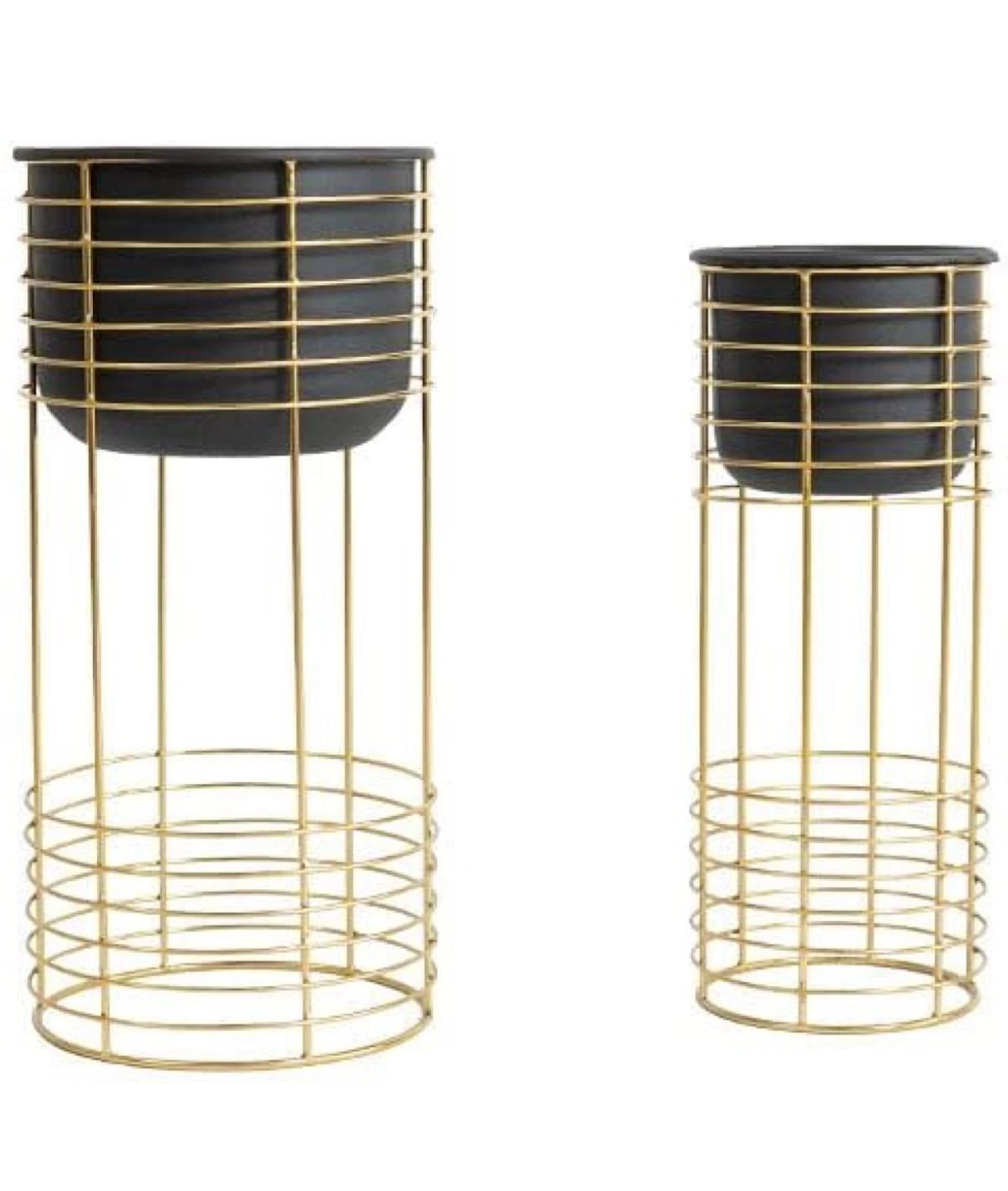 Black Metal Planter With Gold Stand  Set of 2