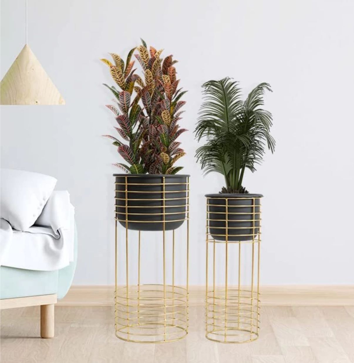 Black Metal Planter With Gold Stand  Set of 2