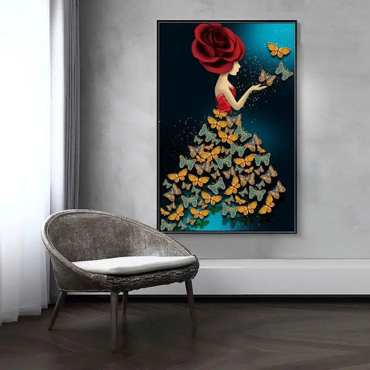 Lady with Red Rose 100% Hand Painted Wall Painting