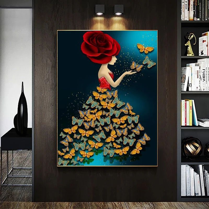 Lady with Red Rose 100% Hand Painted Wall Painting