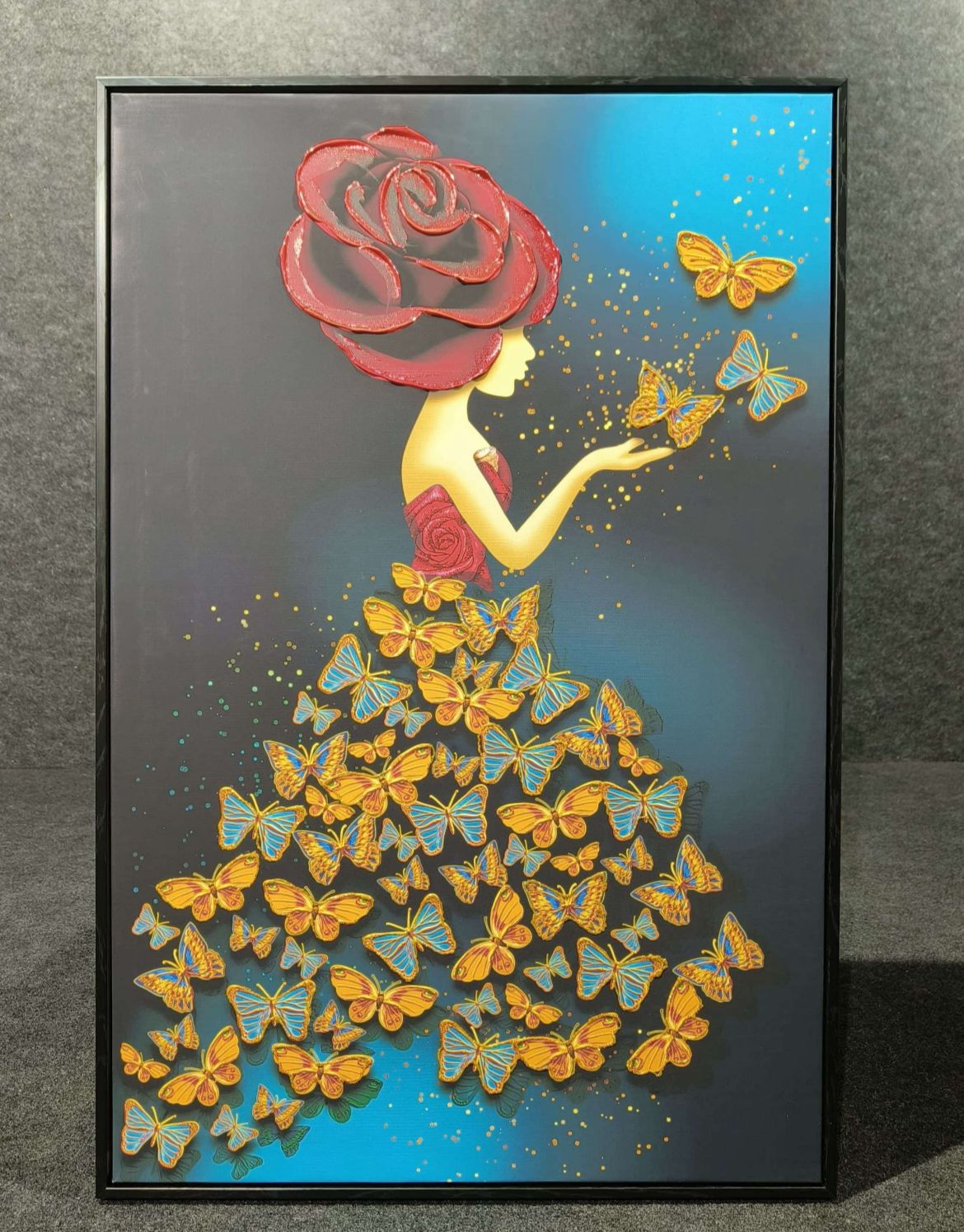 Lady with Red Rose 100% Hand Painted Wall Painting