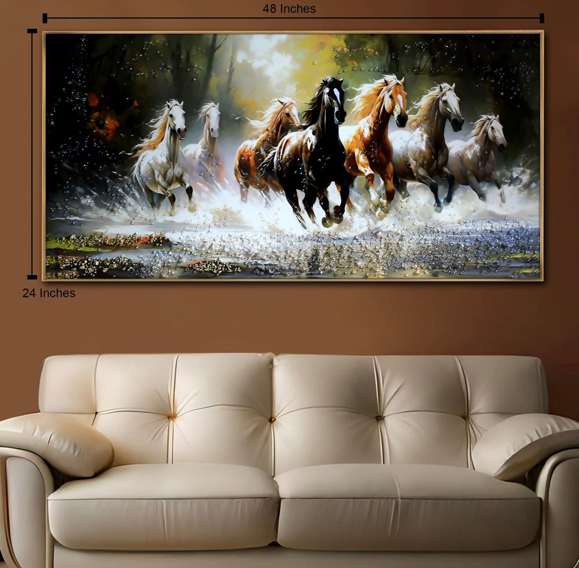 Seven Horses Run Wild Crystal Glass Painting