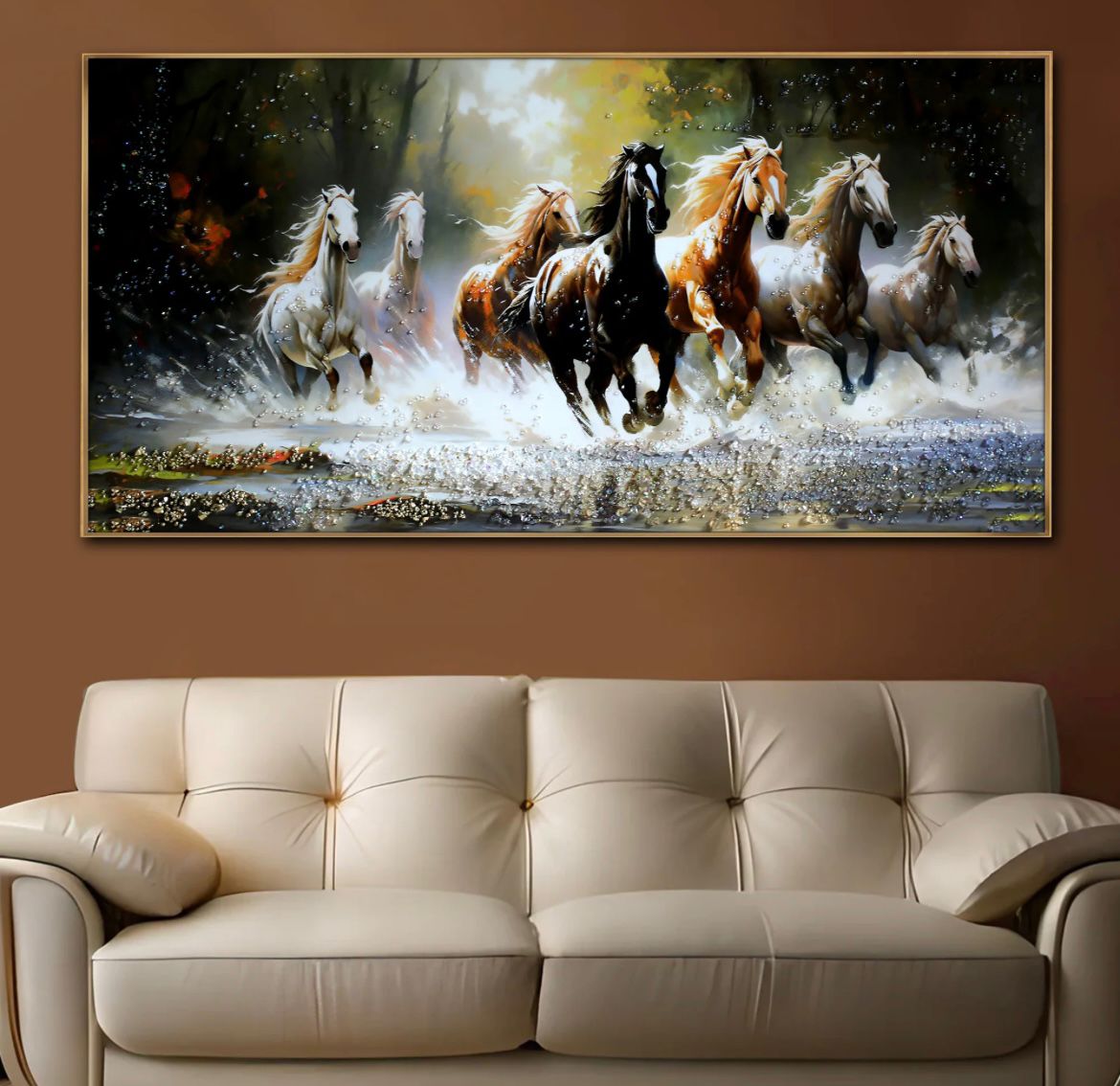 Seven Horses Run Wild Crystal Glass Painting