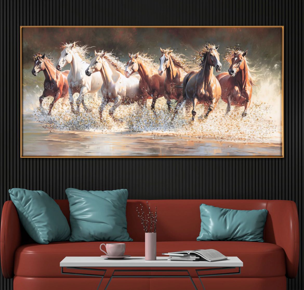 Thunder of the Seven Running Horses Crystal Glass painting