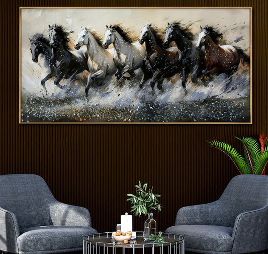 Seven Horses Run Wild Crystal Glass Painting