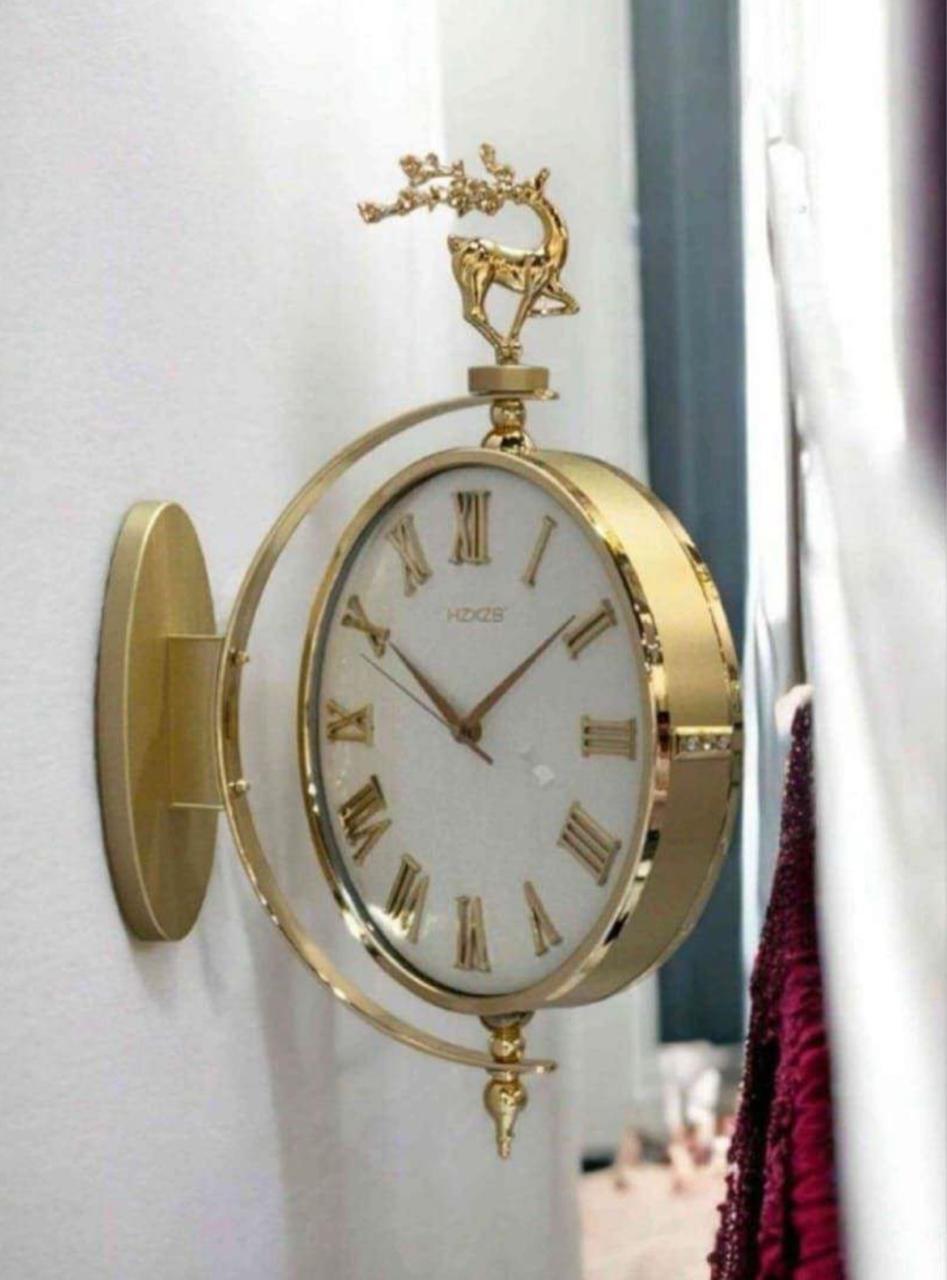 Dual Dial Metal Hanging Wall Clock [ Gold & White]