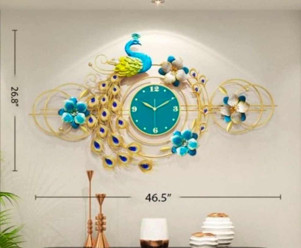 Peacock Metal Wall Clock For Home Decor