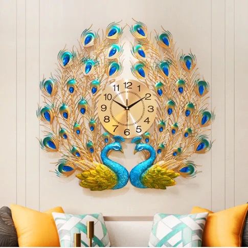 Peacock Metal Wall Clock - 65cm x 65cm, Resilient Metal, Large for Living Room & Bedroom