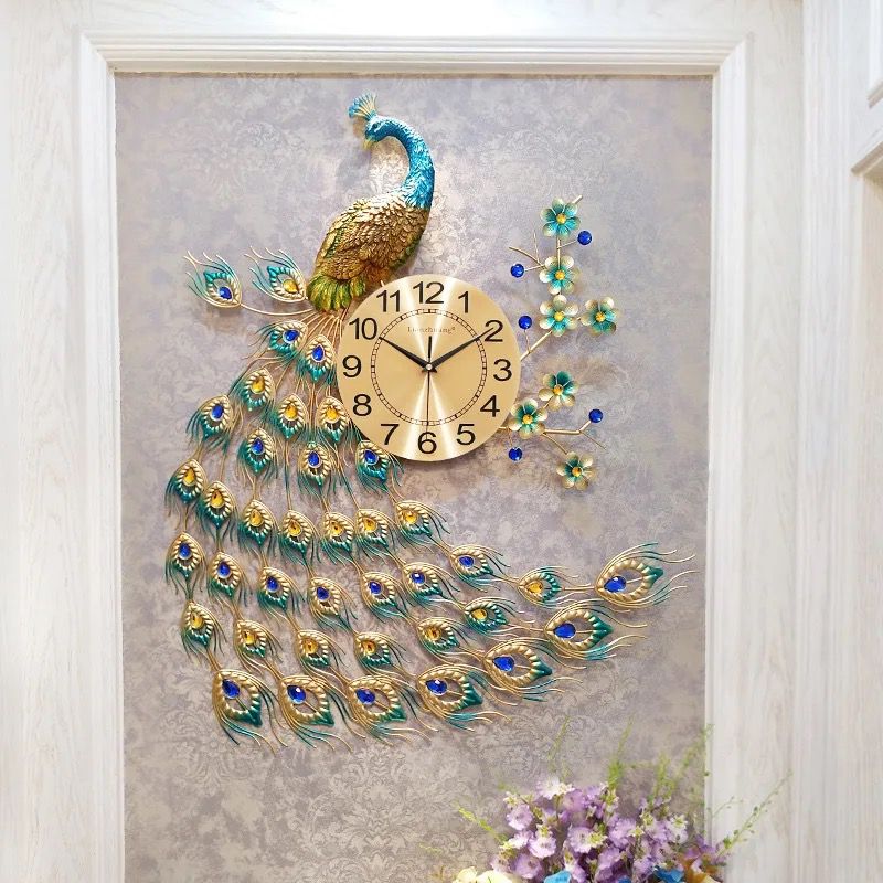 Peacock Metal Wall Clock - 83cm x 58cm, Resilient Metal, Large for Living Room & Bedroom