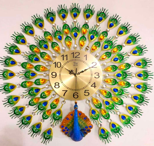 Peacock Metal Wall Clock - 70cm x 70cm, Resilient Metal, Large for Living Room & Bedroom