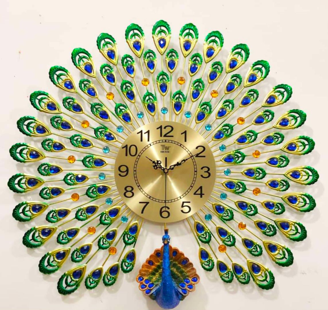 Peacock Metal Wall Clock - 70cm x 70cm, Resilient Metal, Large for Living Room & Bedroom