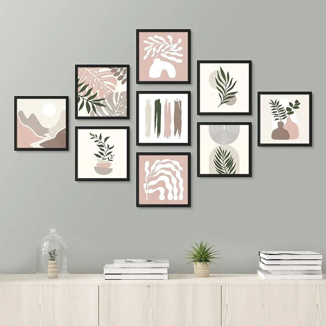 Pastel Pink Forest Plant Variety Abstract Shapes Illustrations Modern Art Chic Boho Relax/Calm " 9 - Pieces