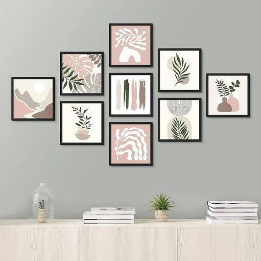 Pastel Pink Forest Plant Variety Abstract Shapes Illustrations Modern Art Chic Boho Relax/Calm " 9 - Pieces