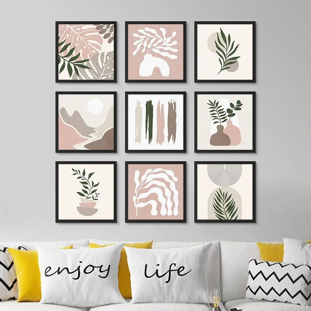 Pastel Pink Forest Plant Variety Abstract Shapes Illustrations Modern Art Chic Boho Relax/Calm " 9 - Pieces