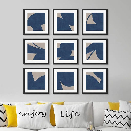 Blue Gray Mid-Century Polygons Abstract Shapes Illustrations Modern Art Minimal Boho Relax/Calm " 9 - Pieces