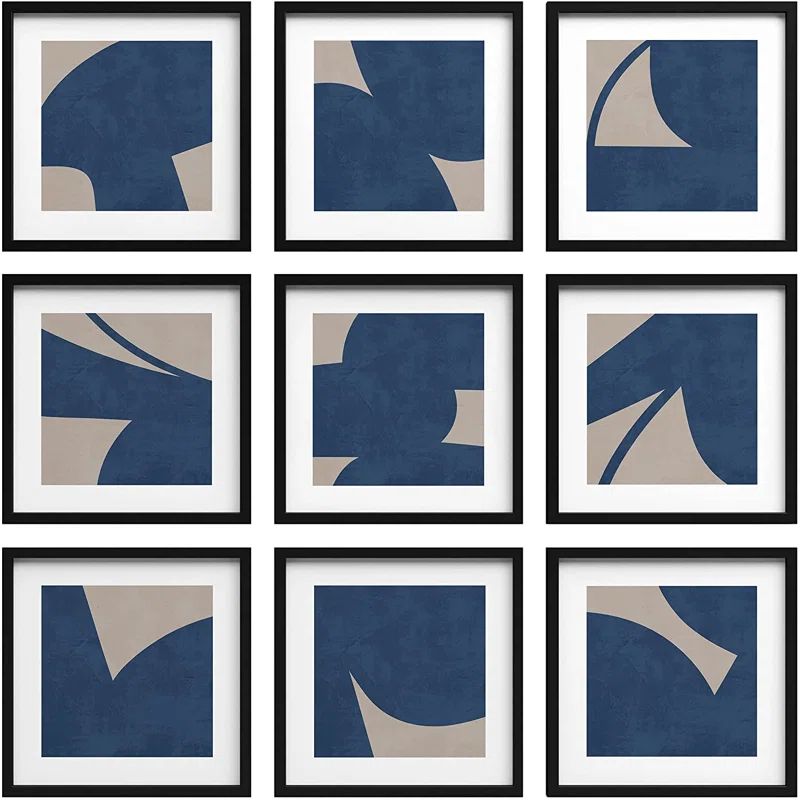 Blue Gray Mid-Century Polygons Abstract Shapes Illustrations Modern Art Minimal Boho Relax/Calm " 9 - Pieces