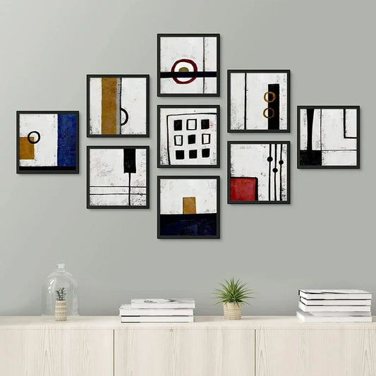 Black & White  Abstract Shapes Illustrations Modern Art Minimal Boho Relax/Calm " 9 - Pieces