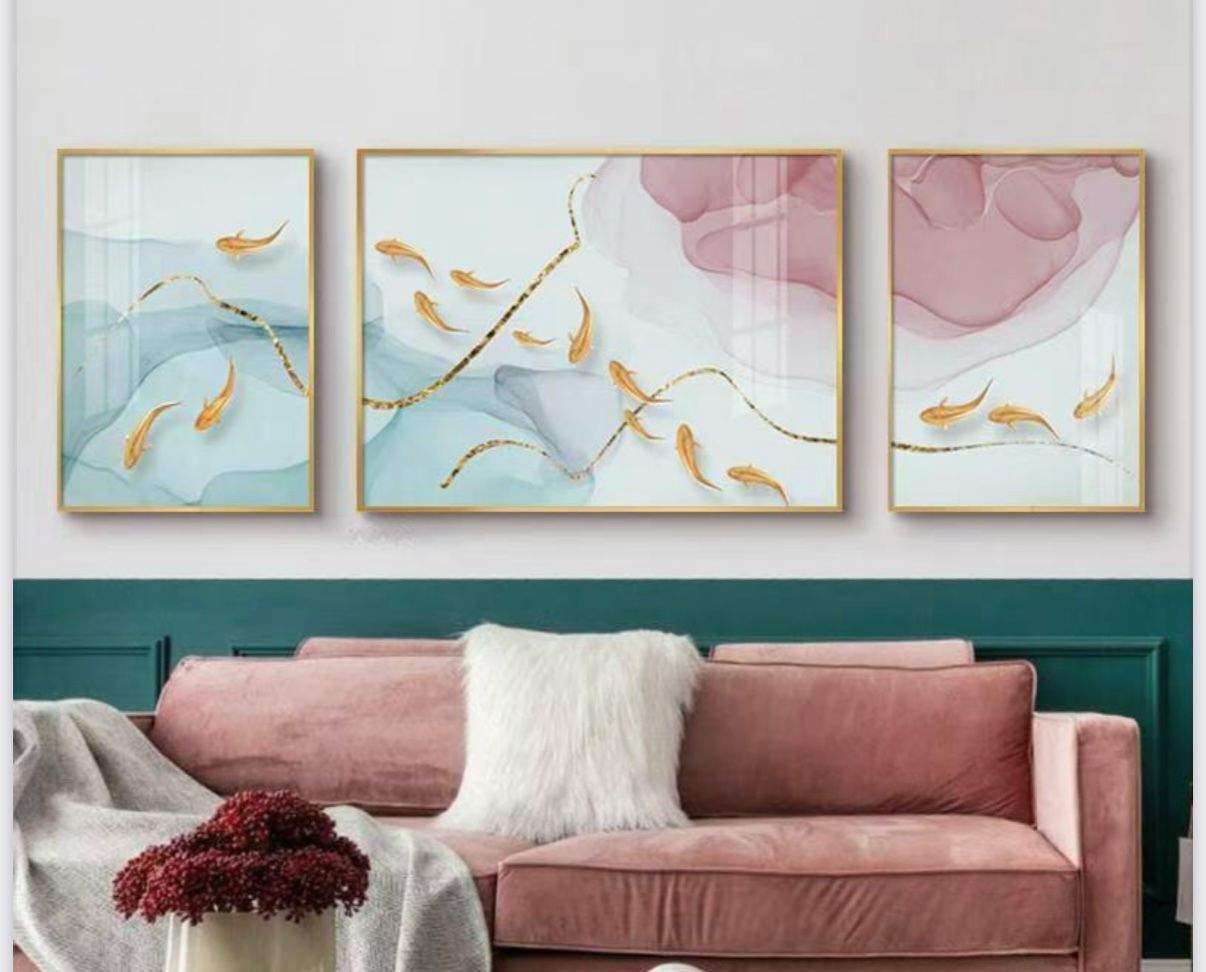 Modern Framed Crystal Glass Painting - Set of 3 (Pearl Work)