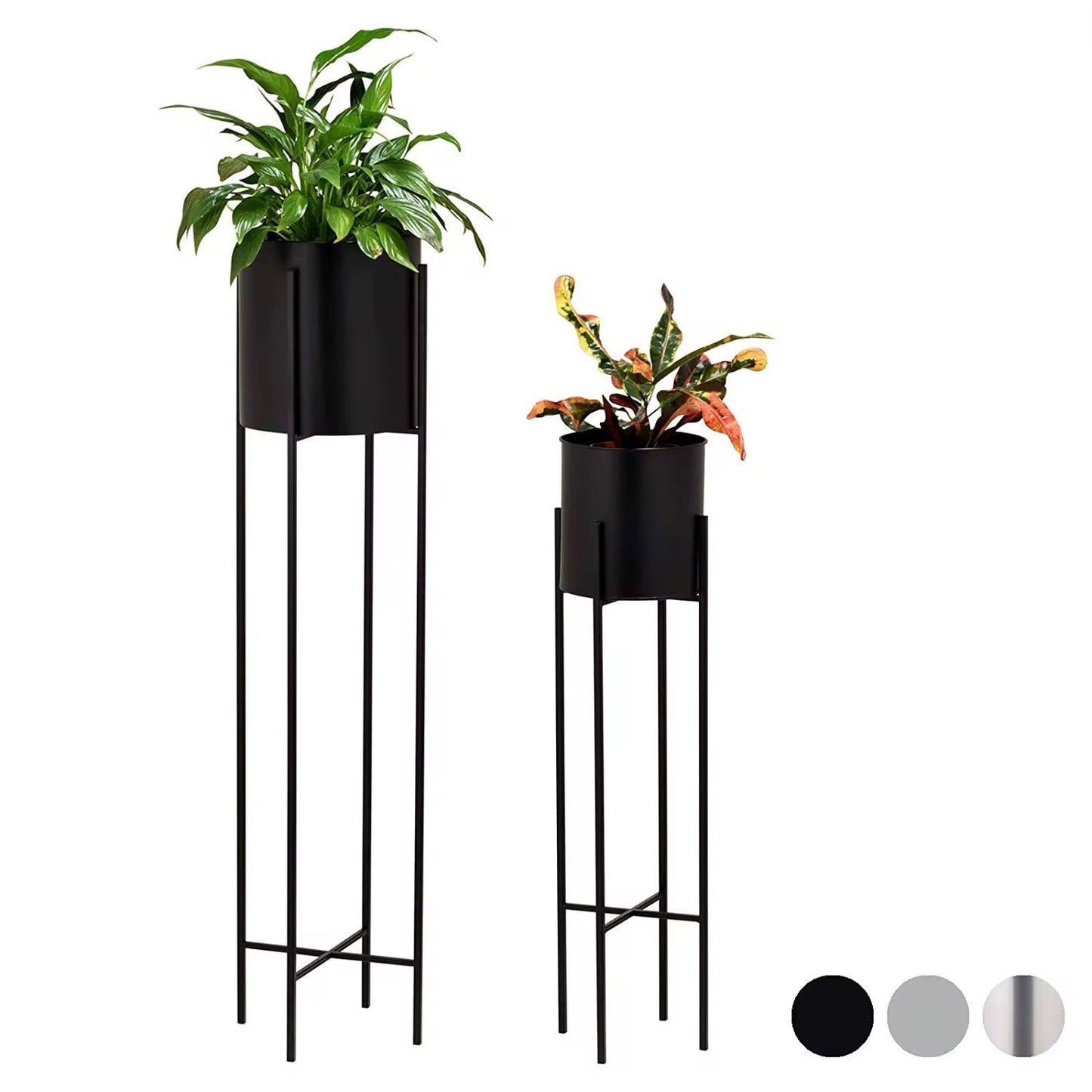 Black Metal Planter With Black Stand Set of 2