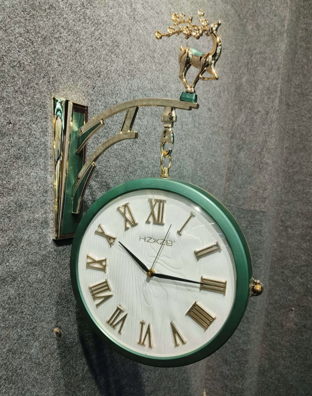 Dual Dial Metal Hanging Wall Clock [ Green & White]