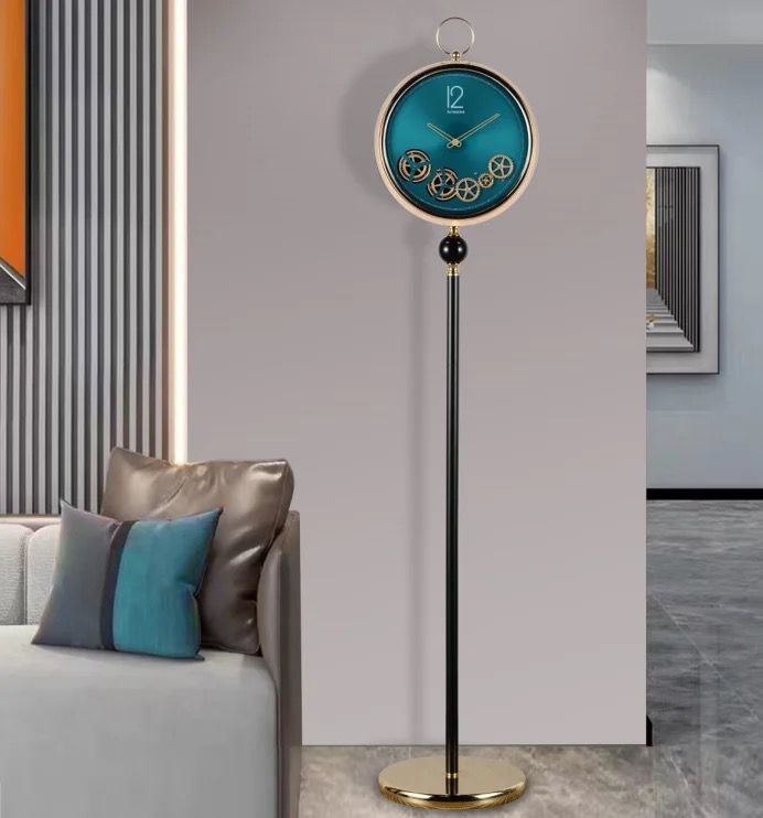 Teal Green Metal Tripod Gear Standing Wall Clock For Home Decor