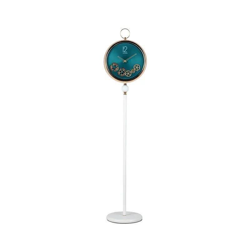 Teal Green Metal Tripod Gear Standing Wall Clock For Home Decor