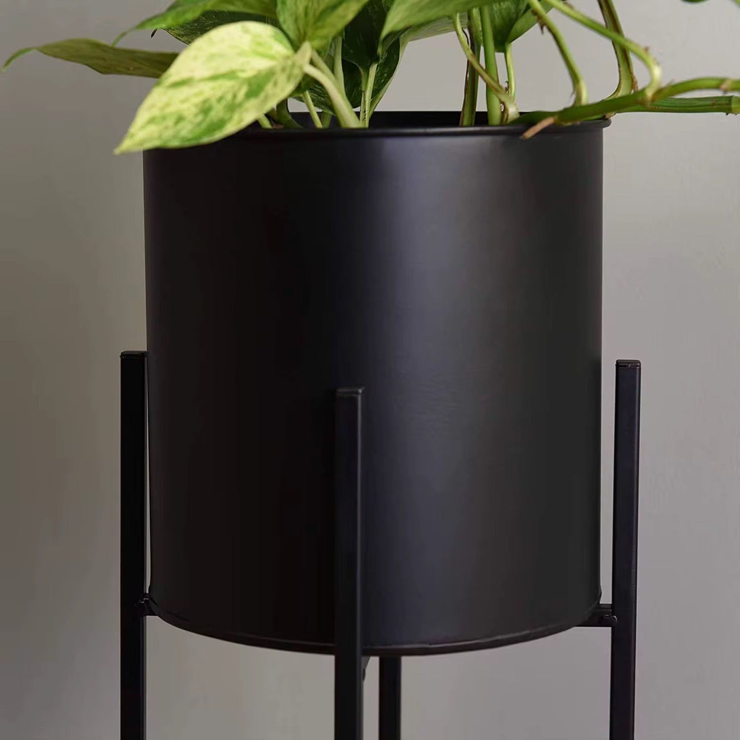 Black Metal Planter With Black Stand Set of 2