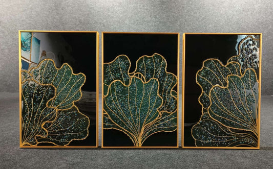 Modern Crystal Painting Set with Golden Frame - 3 Pieces, 16x24 inches