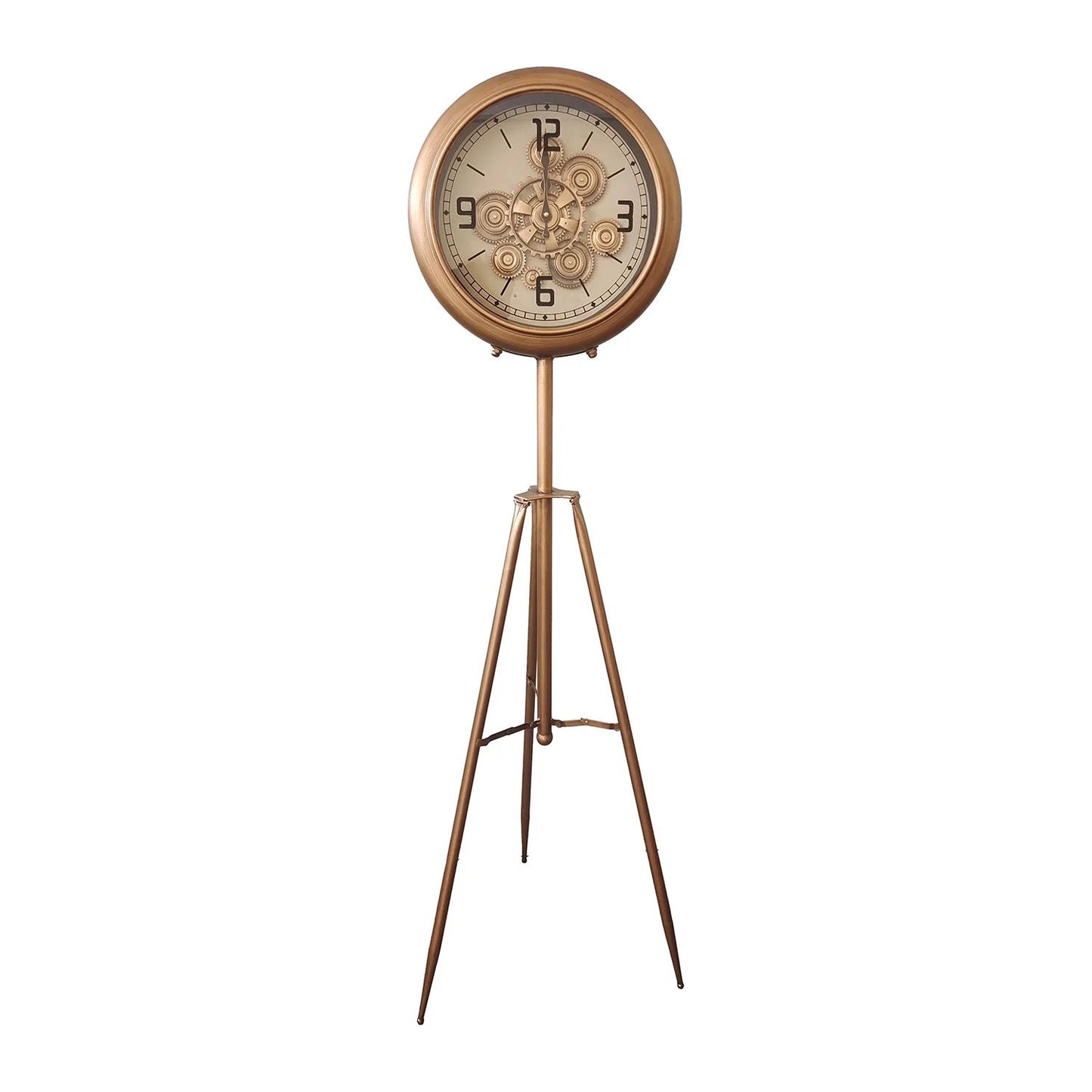 Gold Metal Tripod Gear Standing Wall Clock For Home Decor