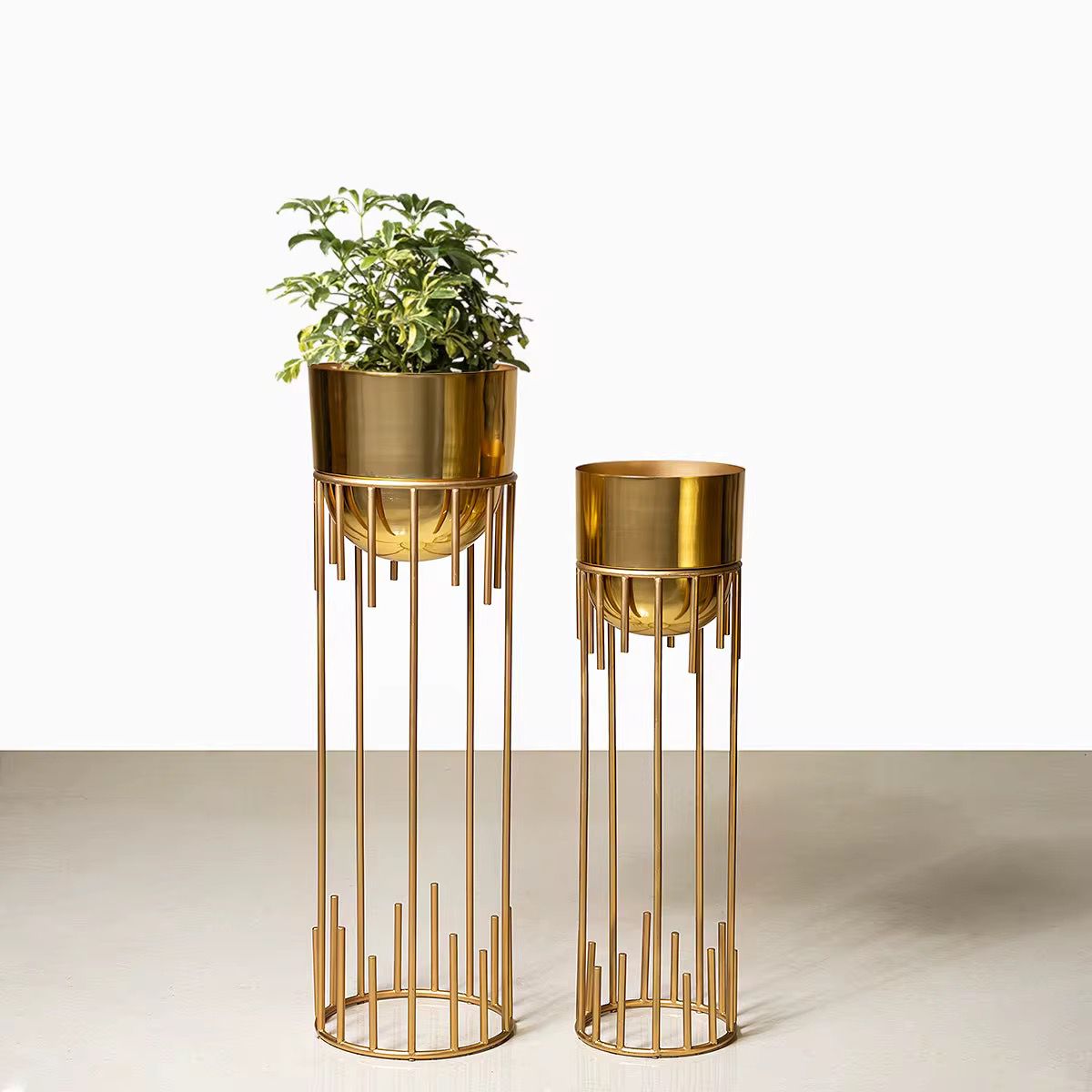 Gold Metal Planter With Rose Gold Stand Pack Of 2