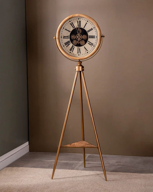 Wooden Tripod Gear Standing Wall Clock For Home Decor