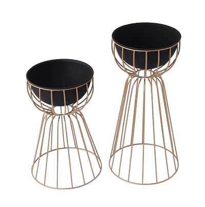 Black Metal Planter With Gold Stand For Home Decor