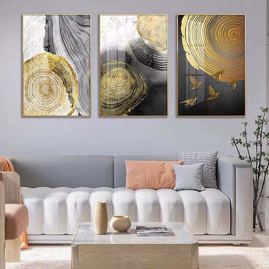 Modern Crystal Painting Set with Golden Frame - 3 Pieces, 16x24 inches